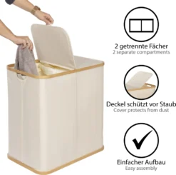 ONVAYA® Wäschekorb Mit Deckel | 2 Fächer | Beige | Wäschesammler Fürs Badezimmer | Wäschetruhe Aus Bambus-Holz & Oxford-Stoff | Design Wäschebox | Wäschesortierer 12 ONVAYA® Wäschekorb Mit Deckel | 2 Fächer | Beige | Wäschesammler Fürs Badezimmer | Wäschetruhe Aus Bambus-Holz & Oxford-Stoff | Design Wäschebox | Wäschesortierer -Haushaltswaren Store 2ac93fbd188668a9fc40fc08f3a7aadd