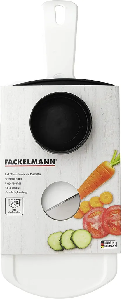 Fackelmann Dick-/Dünnschneider Mit Restehalter, Gemüseschneider Mit Zweiseitiger Edelstahl-Klinge, Hochwertiger Gemüsehobel (Farbe: Weiß/Schwarz), Menge: 1 Stück 12 Fackelmann Dick-/Dünnschneider Mit Restehalter, Gemüseschneider Mit Zweiseitiger Edelstahl-Klinge, Hochwertiger Gemüsehobel (Farbe: Weiß/Schwarz), Menge: 1 Stück – Bild 10