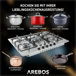 AREBOS Gaskochfeld 5 Flammen, Edelstahl, Inkl. Topfträger & Zündsicherung, Autark, Geeignet Für Erdgas Oder Propangas, Gasherd 17 AREBOS Gaskochfeld 5 Flammen, Edelstahl, Inkl. Topfträger & Zündsicherung, Autark, Geeignet Für Erdgas Oder Propangas, Gasherd -Haushaltswaren Store 2cb1d5c444efb5be36e35cac137b5259