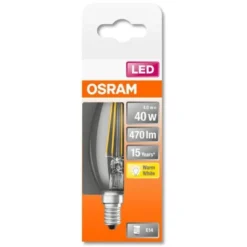 Osram LED Filament Leuchtmittel Kerze 4W = 40W E14 Klar 470lm Warmweiß 2700K -Haushaltswaren Store 2d055f07dfbd6274a21ebf216618237d