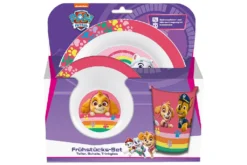P:os 33564 - Frühstücksset Mit Paw Patrol Motiv In Pink, 3-teiliges Geschirrset Für Kinder, Aus Kunststoff, Bestehend Aus Teller, Schale Und Becher, Spülmaschinengeeignet