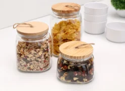 APS Vorratsglas -WOODY- /// 14 X 14 Cm, H: 21,5 Cm /// Glas, Kiefernholz, Silikon /// 2,5 Liter /// 82257 -Haushaltswaren Store 2e9c2ef46bc96acac6bceb28cfc9da01