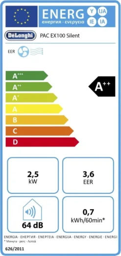 De'Longhi De Longhi Klimagerät PAC EX100 Silent, A++, 2.500 Watt Kühlleistung, Sep. Entfeuchterfunktion -Haushaltswaren Store 30fbb911559c408b4d9fc036ed99fd01
