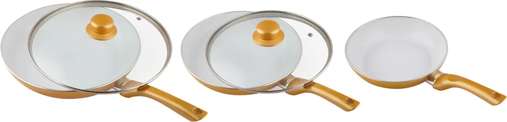 CERAMICORE - 5ER-SET KERAMIK-Beschichtung Mit Glasdeckel Bratpfannenset 20cm 24cm 28cm Pfannenset Aluminium Gold 3 CERAMICORE - 5ER-SET KERAMIK-Beschichtung Mit Glasdeckel Bratpfannenset 20cm 24cm 28cm Pfannenset Aluminium Gold