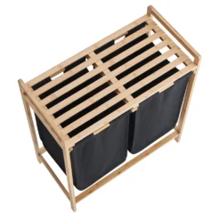 Wäschekorb Mit 2 Ausziehbaren Wäschesäcken - Wäschesortierer - 44 Liter - Bambus - 64,5x73,5x33 Cm - Schwarz -Haushaltswaren Store 32b4e8fdf844655f78a9f491570f4d0b