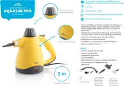 ETA AQUASIM PRO Handdampfreiniger ETA126590000, L 900 W, Betriebsdruck 3,5 Bar, Dampf In Bis Zu 3 Minuten, Wassertankvolumen 250 Ml, Kabellänge 5 M -Haushaltswaren Store 3350652a96564572344d61ca29a6a237