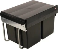 Wesco Niedriger Mülleimer Küche Ausziehbar | 2 X 15 L Einbaumülleimer Mit Schienengestell | Abfallsystem | Abfallsammler | Trennsystem | Bodenmontage | Kunststoff Schwarz | 28015 0 -Haushaltswaren Store 34ea3d8284f5872b87a2568be6d24d52
