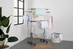 Mascot UMUZI CLEANING Hoher Wäscheständer Mit 3 Ebenen, Platzsparender Wäscheturm Zum Wäsche Aufhängen & Trocknen, Mobiler Clothes Drying Rack Mit Rollen, 14,49 M