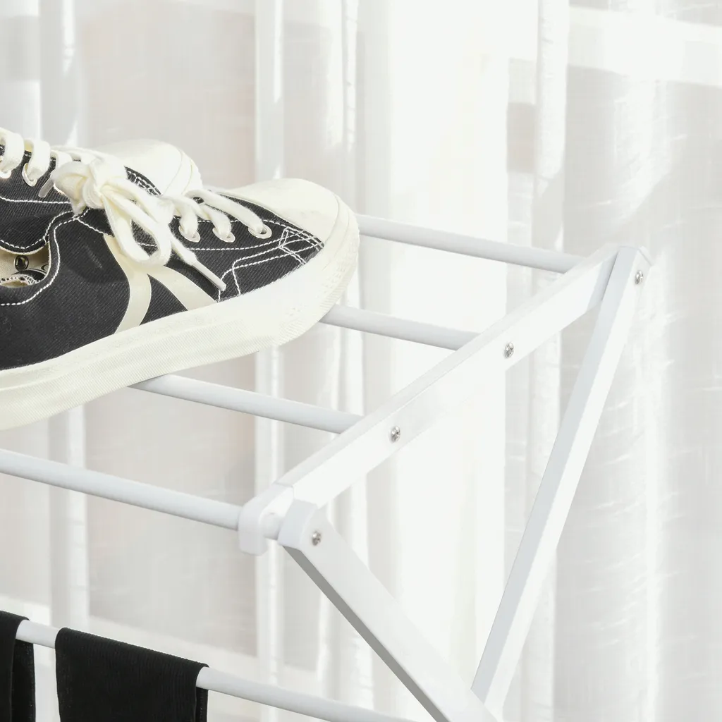 HOMCOM Wäscheständer Faltbar 8-stufiger Trockengestell Trockenständer Metall Kunststoff Weiß 74 X 35 X 144 Cm 8 HOMCOM Wäscheständer Faltbar 8-stufiger Trockengestell Trockenständer Metall Kunststoff Weiß 74 X 35 X 144 Cm – Bild 6