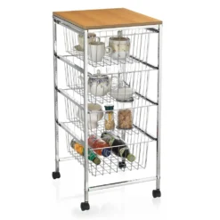 Servierwagen RONJA Küchenwagen Küchentrolley Beistellwagen Verchromt Auf Rollen, 4 Drahtkörbe -Haushaltswaren Store 36a9a4f5c37e0ec7599f3013384cd6ff