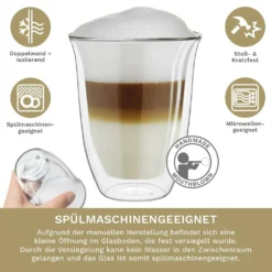 Creano Doppelwandige Gläser 250ml „DG-V“, 2er Set, Thermoglas Doppelwandig Aus Borosilikatglas, Kaffeegläser, Teegläser, Latte Gläser, Doppelwandgläser -Haushaltswaren Store 37f499bdcf64c0738dcf48c4bde6db1f