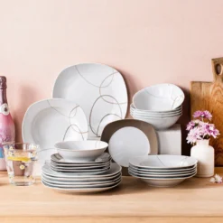 VEWEET Tafelservice 'Nikita' Aus Porzellan, 24 Teilig Geschirrset Beinhatlet Müslischalen, Dessertteller, Speiseteller Und Suppenteller, Geschirrservice Für 6 Personen -Haushaltswaren Store 387062938625aab4df13c3c4021f6217