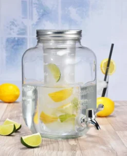 Getränkespender Glas Zapfhahn Fruchteinsatz Wasserspender Saftspender Karaffe 4L