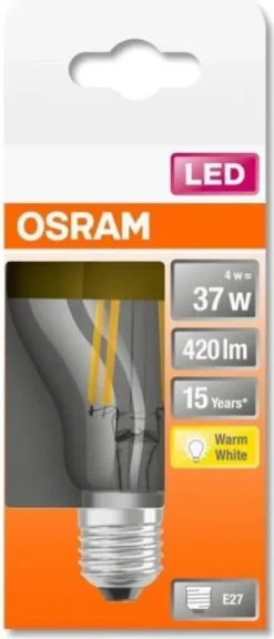 Osram LED Filament Leuchtmittel Birne Star Classic 4W = 37W E27 Koipfspiegel Gold 420lm Warmweiß 2700K -Haushaltswaren Store 396225cfb1c163e9ca051e073f68bcb2