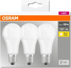 Osram LED-Lampe BASE C60, E27, EEK: F, 14W, 1521 Lm, 2700 K, 3 Stück -Haushaltswaren Store 3b778aa1de9e163e36c083cea2e182e7
