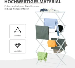 HOMCOM Wäscheständer Faltbar 8-stufiger Trockengestell Trockenständer Metall Kunststoff Weiß 74 X 35 X 144 Cm 14 HOMCOM Wäscheständer Faltbar 8-stufiger Trockengestell Trockenständer Metall Kunststoff Weiß 74 X 35 X 144 Cm -Haushaltswaren Store 41821289c485c269cf7ceb987564d6cf