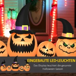 HOMCOM Halloween Dekoration Set Aufblasbarer Kürbis Mit Hexenhut Eingebaute LED-Leuchten Gartendekoration Feiertagsdekorationen 245 X 60 X 125 Cm -Haushaltswaren Store 42906a155c84caa5855c7e84820ef130