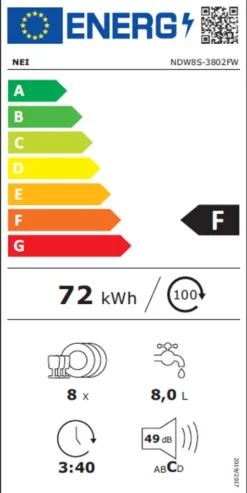 NEI NDW8S-3802FW Kompakte Spülmaschine, 8 Gedecke, 7 Programme, Zeitvorwahl, Weiß -Haushaltswaren Store 42b073080deb92443b630ccebb403952