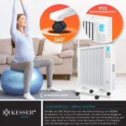 KESSER® Elektroheizkörper Infrarotheizung Energiesparend 2in1 Mobile & Wand-Konvektor Elektroheizung Mit WiFi App-Steuerung & Fernbedienung Radiator Heizung Elektrisch Heizkörper 24h Timer, Farbe:Weiß, Größe:1500W