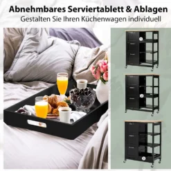 COSTWAY Küchenwagen Mit Tablett, Regalen Und 3 Großen Schubladen, Küchenschrank Rollbar, Kücheninsel Aus Kautschukholz, Servierwagen 67 X 37 X 82,5 Cm (Schwarz) 11 COSTWAY Küchenwagen Mit Tablett, Regalen Und 3 Großen Schubladen, Küchenschrank Rollbar, Kücheninsel Aus Kautschukholz, Servierwagen 67 X 37 X 82,5 Cm (Schwarz) -Haushaltswaren Store 44c03889083a6f7f433134e41886c9ea