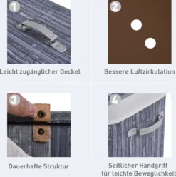 HOMCOM Wäschekorb Wäschebox Wäschesammler Mit Deckel Segeltuchsack Waschbarem Wäschesack Mit Griffen Segeltuch + Bambus Grau100L 52 X 32 X 63 Cm -Haushaltswaren Store 47312d114c9f079417ea180ac32ab0a1
