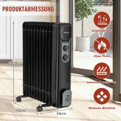 COSTWAY 2500W Ölradiator 11 Rippen Heizkörper 5-35℃, Elektrische Heizung 3 Heizstufen Mobil Mit Räder, Überhitzungsschutz -Haushaltswaren Store 48e0f1957891035ba6beb60fd493590a