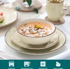 Vancasso Tafelservice Set, Navia Geschirrset Aus Steingut, 16 Teilig Kombiservice, Vintage Aussehen, Natur Design -Haushaltswaren Store 4a1159a107b1cc0e35479932ff32c9da