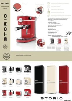 ETA Siebträgermaschine STORIO ETA618190020 Retro Schwarz, 1350W, Max.20 Bar, Thermoblock 29 ETA Siebträgermaschine STORIO ETA618190020 Retro Schwarz, 1350W, Max.20 Bar, Thermoblock -Haushaltswaren Store 4b89d0530af5f942b7c1869880dd0954