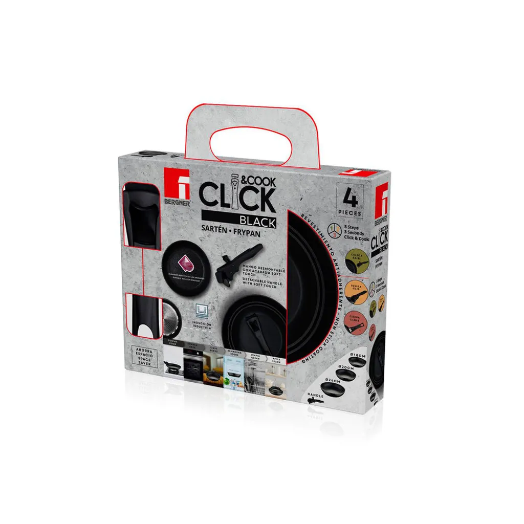 Bergner 3-tlg. Bratpfannen-Set 18+20+24 Cm Pfannen Mit Click-Griff BG-35470-BK 5 Bergner 3-tlg. Bratpfannen-Set 18+20+24 Cm Pfannen Mit Click-Griff BG-35470-BK – Bild 3