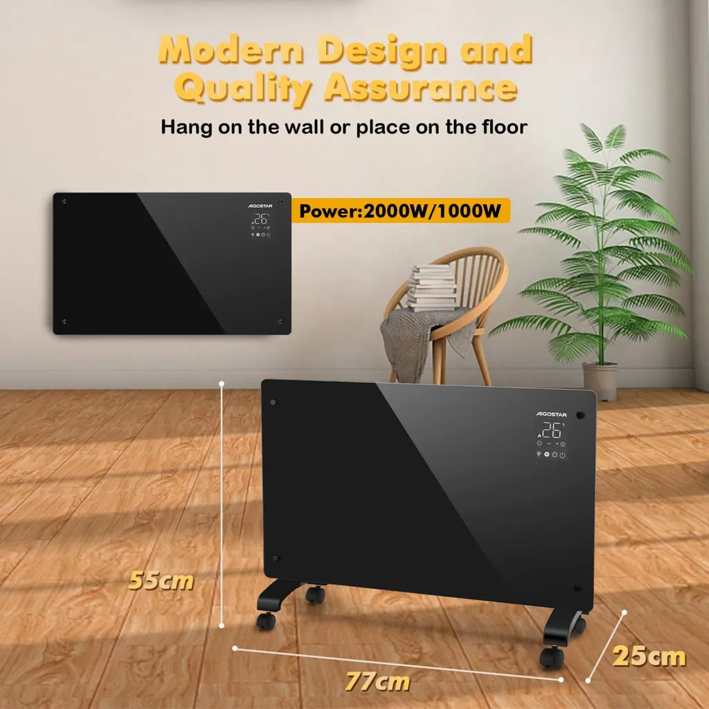 Aigostar Elektroheizung, Elektro Glasheizung, Konvektor-Heizung, LED Touchscreen Einstellbare Temperatur, 2000 W 6 Aigostar Elektroheizung, Elektro Glasheizung, Konvektor-Heizung, LED Touchscreen Einstellbare Temperatur, 2000 W – Bild 4