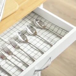 HOMCOM Küchenwagen Küchenrollwagen Servierwagen Mit Schublade Abnehmbares Tablett Bambus MDF Metall Weiß+Natur 58 X 37 X 83 Cm -Haushaltswaren Store 4c39e37d6b5a6ef086c3b808833f0f9e