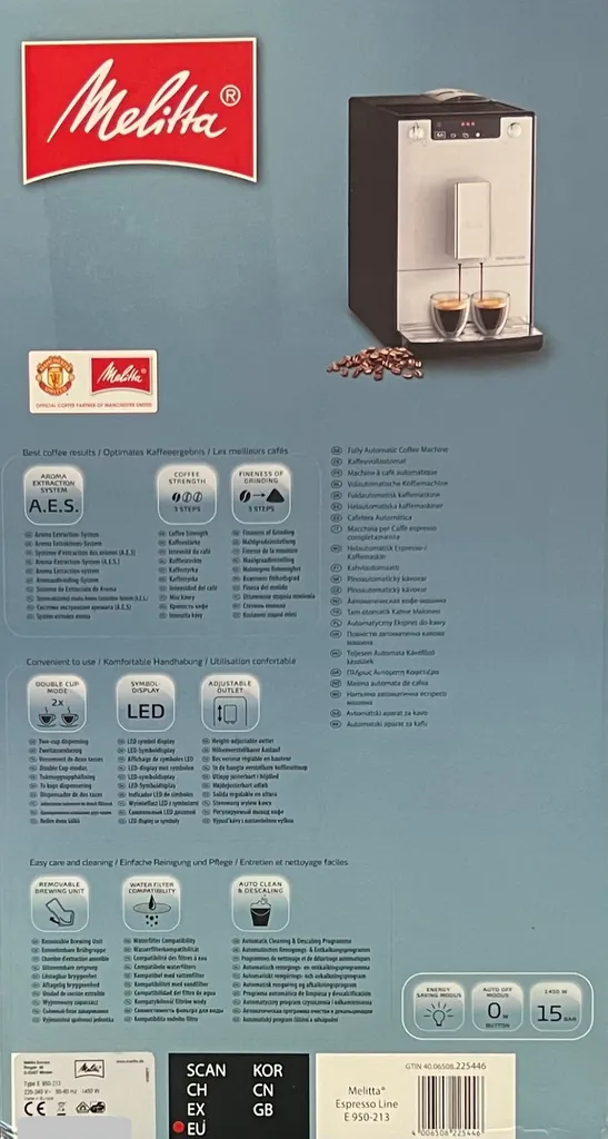 Melitta EspressoLine E950-213 Kaffeevollautomat, Silber/Schwarz 6 Melitta EspressoLine E950-213 Kaffeevollautomat, Silber/Schwarz – Bild 4