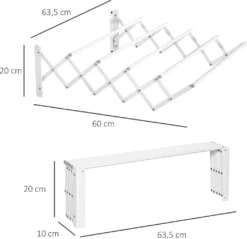 HOMCOM Wandtrockner Wäscheständer Für Wandmontage Ausziehbar Standtrockner Platzsparender Wäschetrockner Gesamttrockenlänge 57,5cm Für Drinnen Und Draußen Metall Weiß 63,5 X 60 X 20 Cm -Haushaltswaren Store 4d7d55f6e6d4ebef20f6820e1d8e45c1
