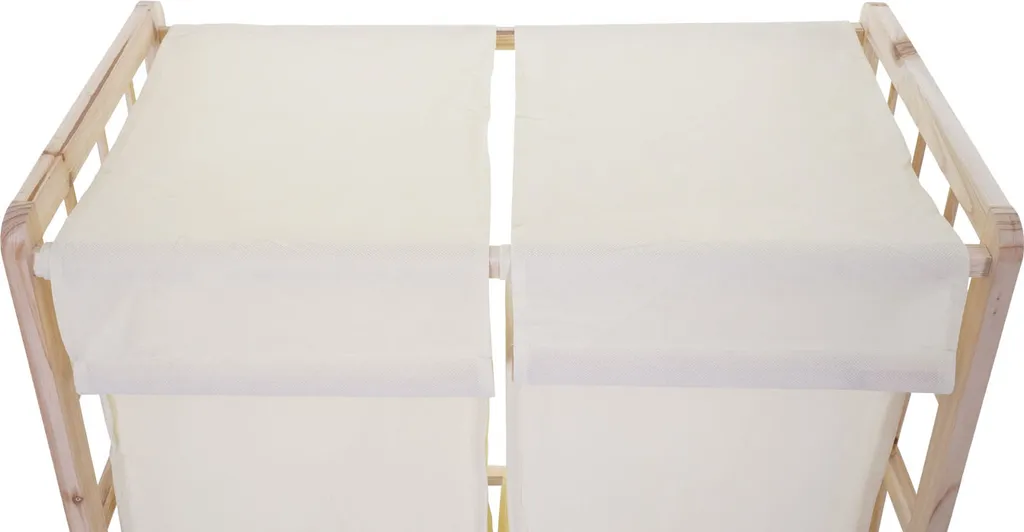 Wäschesammler HWC-B60, Laundry Wäschebox Wäschekorb, Massiv-Holz 2 Fächer 60x60x33cm 68l Hellbraun, Bezug Creme 5 Wäschesammler HWC-B60, Laundry Wäschebox Wäschekorb, Massiv-Holz 2 Fächer 60x60x33cm 68l Hellbraun, Bezug Creme – Bild 3