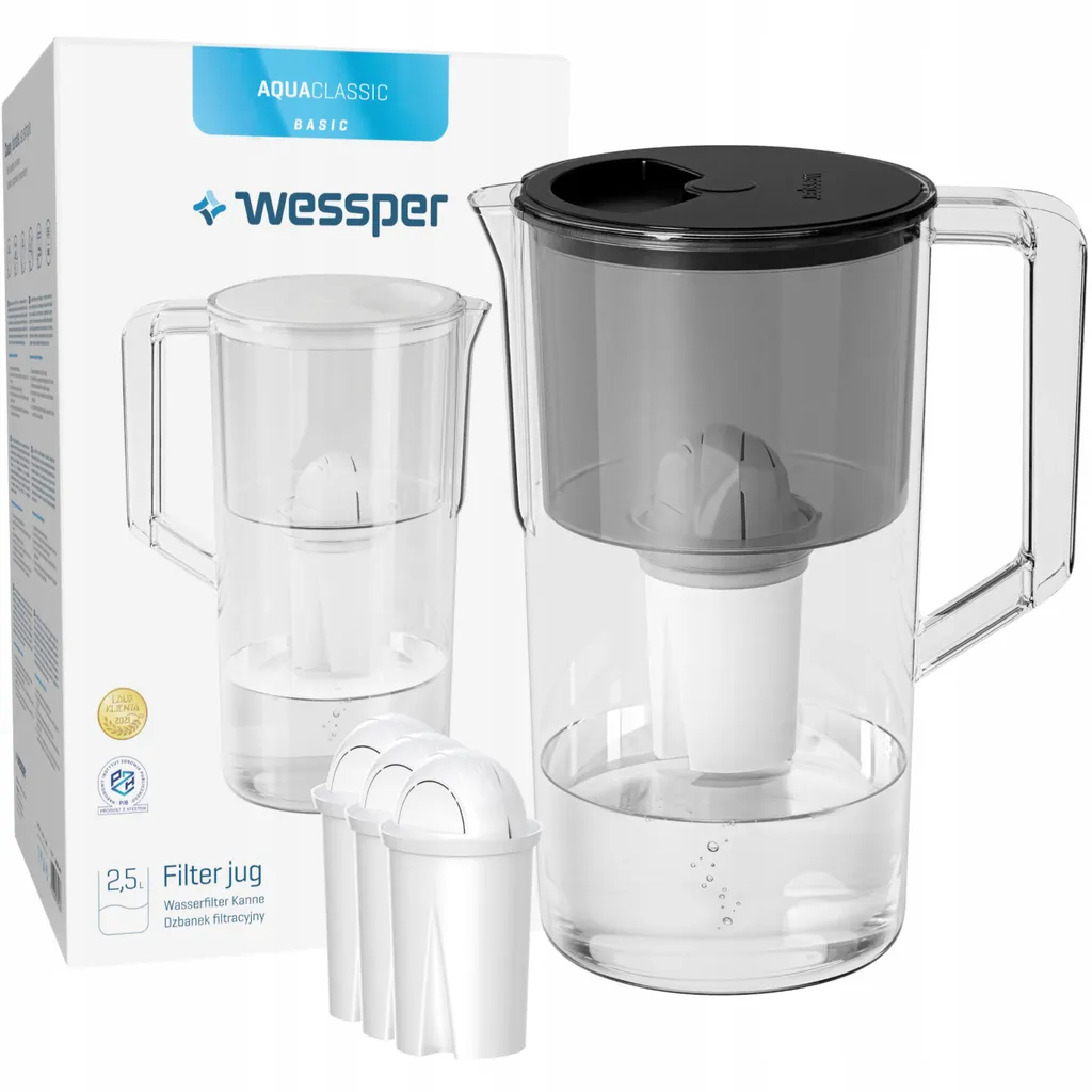 Wessper AquaClassic Basic Wasserfilter Krug 2.5L + 4x Kartusche / Wasserfilter - Farbe Schwarz 3 Wessper AquaClassic Basic Wasserfilter Krug 2.5L + 4x Kartusche / Wasserfilter - Farbe Schwarz