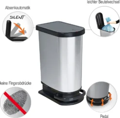 ROTHO Treteimer Duo 50 L PASO, Farbe:Silber Metallic 10 ROTHO Treteimer Duo 50 L PASO, Farbe:Silber Metallic -Haushaltswaren Store 50416e1bc5ca59dca01b70bd23ab6bae