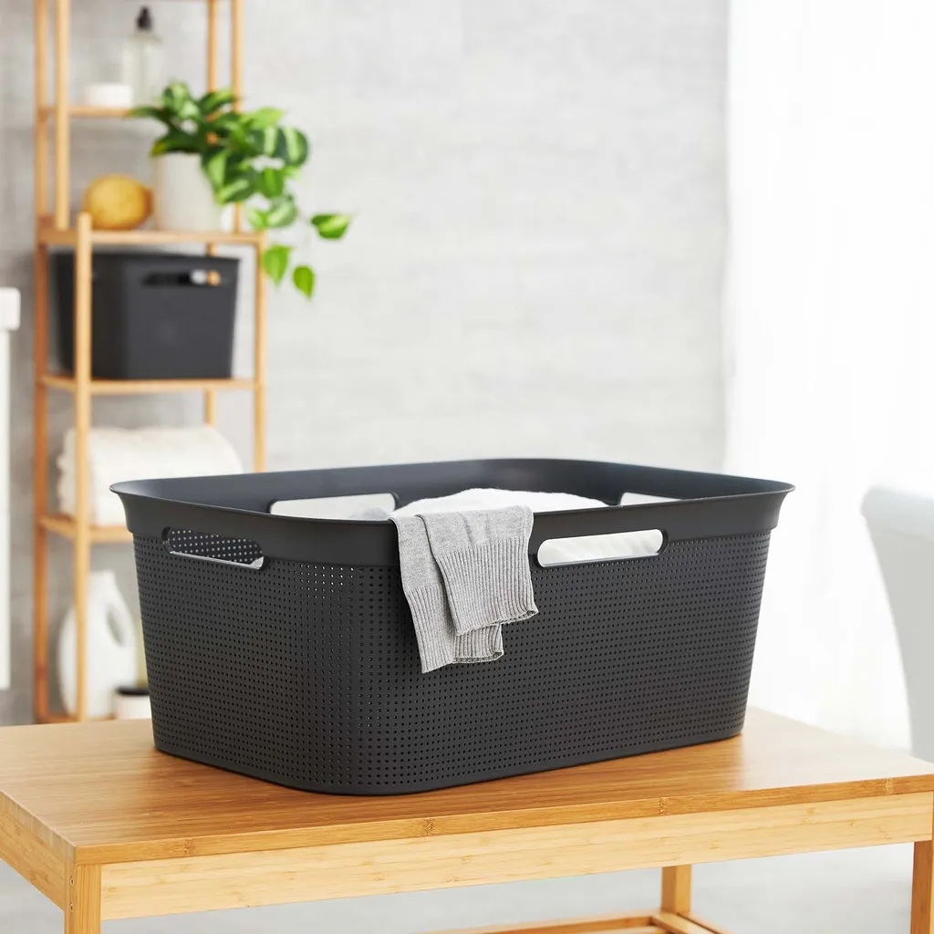 ROTHO 4er Set Wäschekorb 41l Brisen, Farbe:Anthrazit 7 ROTHO 4er Set Wäschekorb 41l Brisen, Farbe:Anthrazit – Bild 5