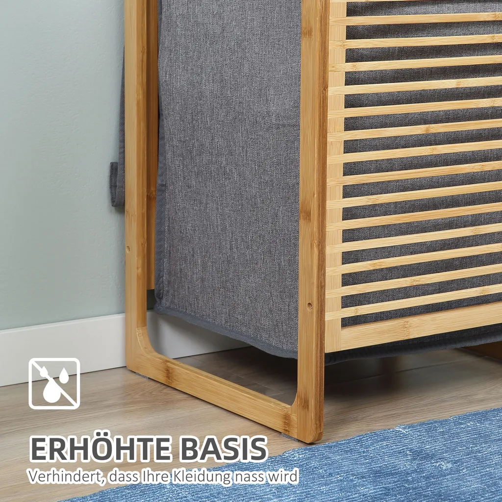 HOMCOM Wäschekorb Wäschebox Wäschesammler Mit Waschbarem Wäschesack Deckel Wäschesack Tuchsack Bambus Leinenartiges Polyester Natur+Grau 40 X 35 X 60,5 Cm 8 HOMCOM Wäschekorb Wäschebox Wäschesammler Mit Waschbarem Wäschesack Deckel Wäschesack Tuchsack Bambus Leinenartiges Polyester Natur+Grau 40 X 35 X 60,5 Cm – Bild 6