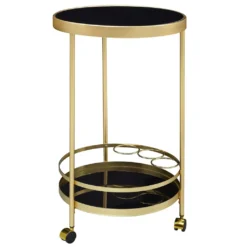 WOHNLING Design Servierwagen Gold Rund Ø 45cm 2 Ebenen | Beistelltisch Auf Rollen Mit Glasplatte Schwarz Speisewagen | Küchenwagen | Teewagen -Haushaltswaren Store 51b5ad871330b4e3d008dbb490296517