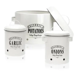 Klarstein Granrosi Georgia Vorratsbehälter Vorratstopf 3er-Set , Knoblauchtopf, Zwiebeltopf, Kartoffeltopf , Emaille-Stahlblech , Rostfrei , Lüftungsöffnungen , Vintage-Design , Creme 10 Klarstein Granrosi Georgia Vorratsbehälter Vorratstopf 3er-Set , Knoblauchtopf, Zwiebeltopf, Kartoffeltopf , Emaille-Stahlblech , Rostfrei , Lüftungsöffnungen , Vintage-Design , Creme -Haushaltswaren Store 520a6bd88b56bc2eb3d3dea589fddd2a