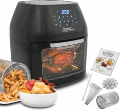 Mediashop Power AirFryer Multi-Function Heißluftfritteuse Backen Toasten Drehgrill Inkl. Rezeptheft Grillspieß 1800 Watt