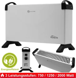 Tronitechnik KH-101 Heizgerät Konvektor Radiator Heizung Stufenlose Thermosteuerung (750W / 1.250W / 2.000W)