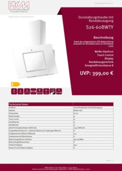 PKM Dunstabzugshaube Mit Randabsaugung Kopffreihaube S26-60BWTY Glas Weiß 60cm 20 PKM Dunstabzugshaube Mit Randabsaugung Kopffreihaube S26-60BWTY Glas Weiß 60cm -Haushaltswaren Store 56967e22f6ecc20daaaaed0aadd99e27