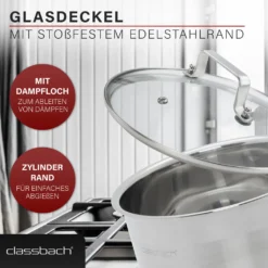 Classbach® Topfset 8-teilig, Kochtopf Set Edelstahl Für Alle Herdarten (Induktion-, Gasherd, Ceranfeld, Elektroherd) Spülmaschinenfest Kochtopf Set Camping, Töpfe Induktion Kochtopfset C-KTS 4017 -Haushaltswaren Store 571cfa7ff18352b7b9f2cea9aeeb74f2