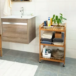 SoBuy Küchenregal, Küchenwagen, Baderegal Aus Bambus Mit Rollen FKW11-N -Haushaltswaren Store 57379da71fd6a55b925f954b9584a6e2