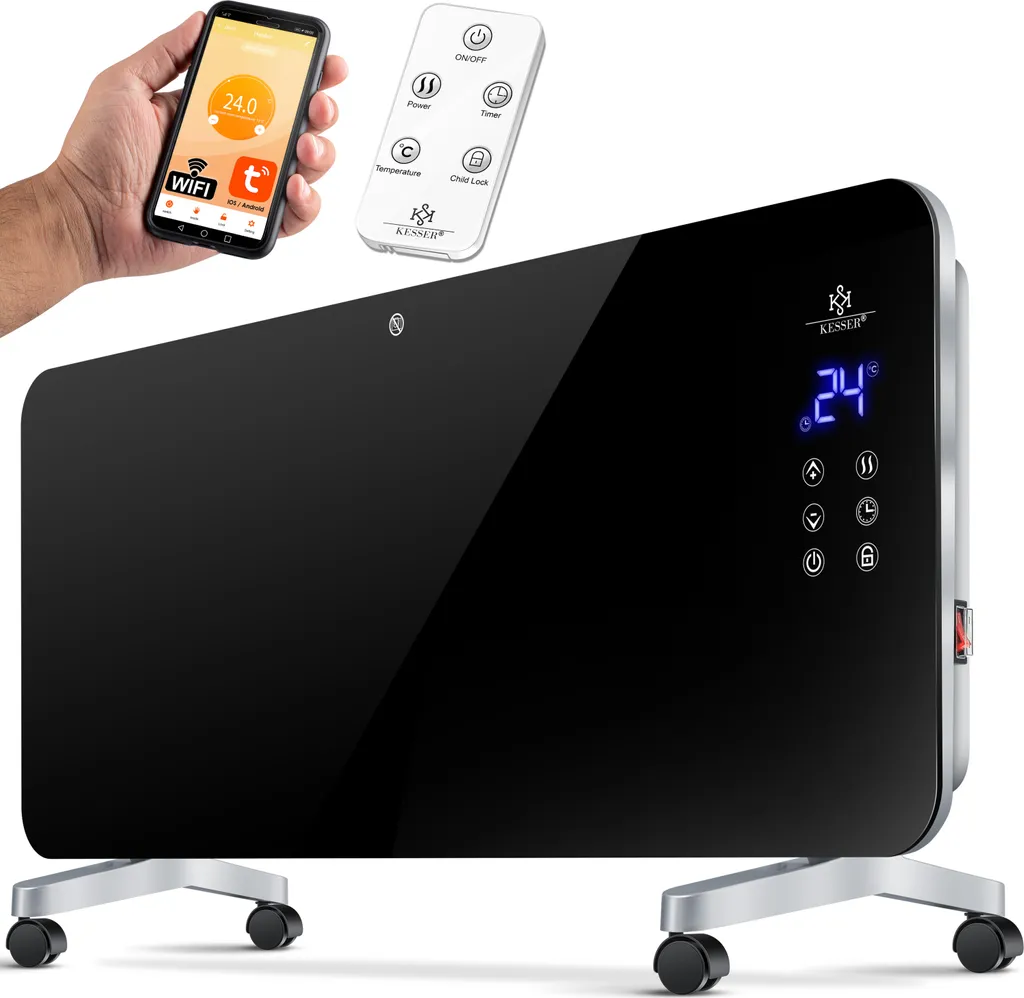 KESSER® Elektro Glasheizung Konvektor Elektroheizung Heizung Heizkörper Touch Display, Modell:Schwarz / 2000 Watt 4 KESSER® Elektro Glasheizung Konvektor Elektroheizung Heizung Heizkörper Touch Display, Modell:Schwarz / 2000 Watt – Bild 2