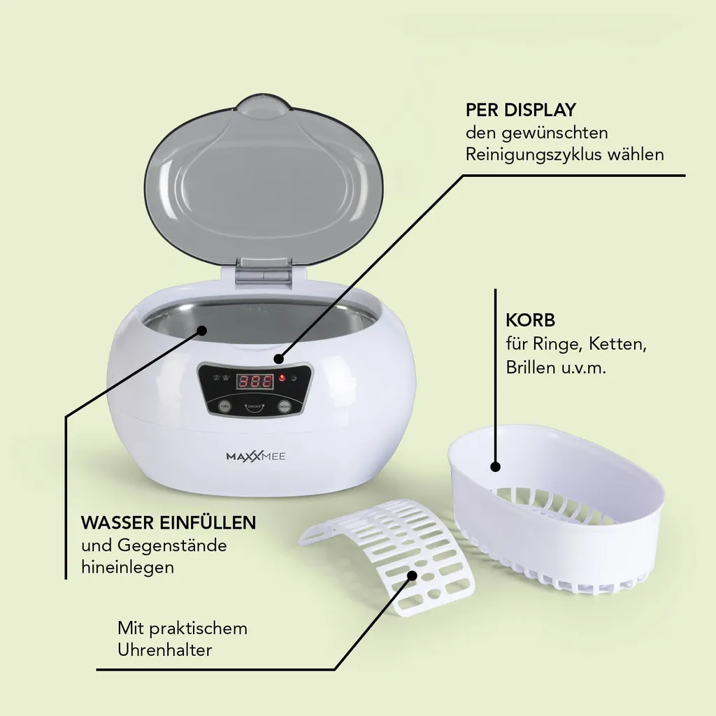 MAXXMEE Ultraschall Reinigungsgerät - 18 Reinigungszeiten - Grau/weiß Ultraschall Reinigungsgerät 600 Ml Timer Display Uhren Schmuck Brillen MAXXMEE 6 MAXXMEE Ultraschall Reinigungsgerät - 18 Reinigungszeiten - Grau/weiß Ultraschall Reinigungsgerät 600 Ml Timer Display Uhren Schmuck Brillen MAXXMEE – Bild 4