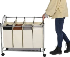 SONGMICS Wäschekorb Mit 4 Fächern Beige 140 L Faltbar Eisengetsell 4 ×35 L Wäschesortierer Wäschebox Wäschewagen Wäschesammler Aus Polyester LSF005S -Haushaltswaren Store 5d38dd1a650492f234cc63ce8c7f1441
