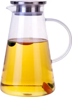 Glas Wasserflasche 2 Liter Glas Wasserflasche Borosilikatglas Wasserflasche Glas Wasserflasche Mit Deckel Wasserkocher Glas Wasserkocher Eistee Wasserkocher Edelstahl Deckel