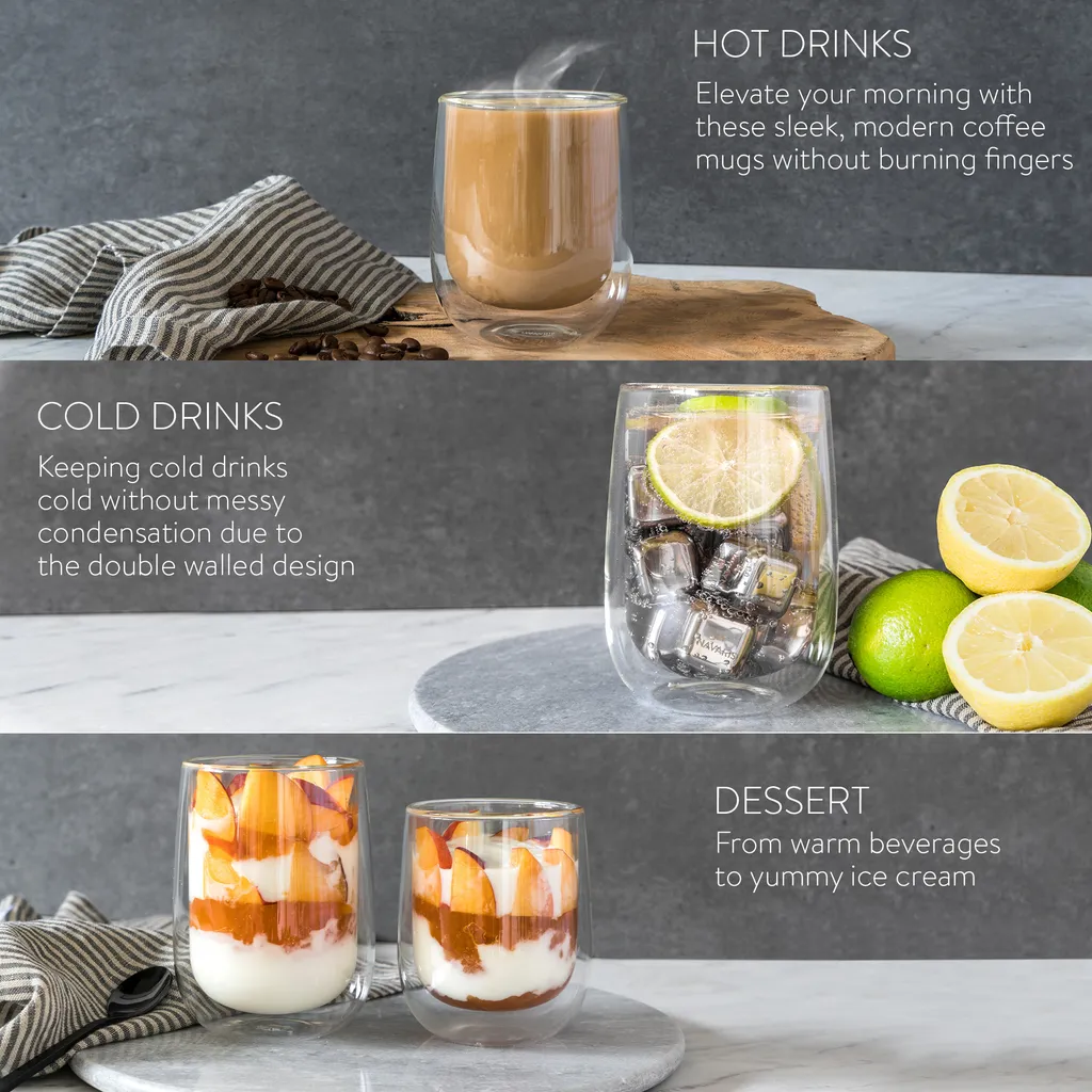 Navaris 4x Doppelwandige Gläser 350ml - Thermogläser Für Cappuccino Latte Macchiato Tee Wasser Cola Cocktails - 4er Set Kaffeegläser Borosilikat 4 Navaris 4x Doppelwandige Gläser 350ml - Thermogläser Für Cappuccino Latte Macchiato Tee Wasser Cola Cocktails - 4er Set Kaffeegläser Borosilikat – Bild 2